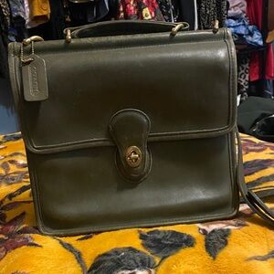 Coach Dark Green Leather Briefcase Satchel Bag